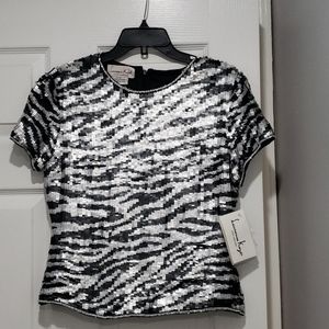 Laurence Kazar Black and Silver Sequin Top